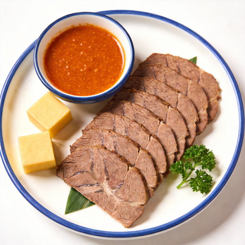 牛肉配酱料与奶酪图片