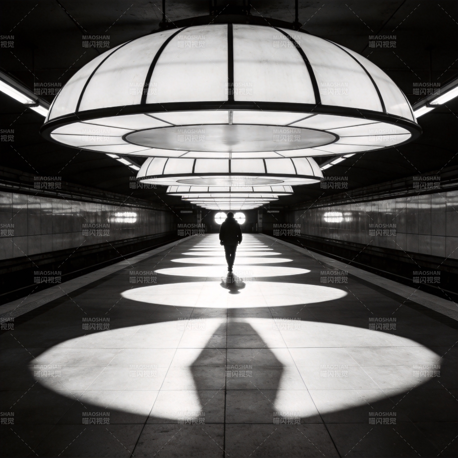 光影长廊中的孤独身影图片