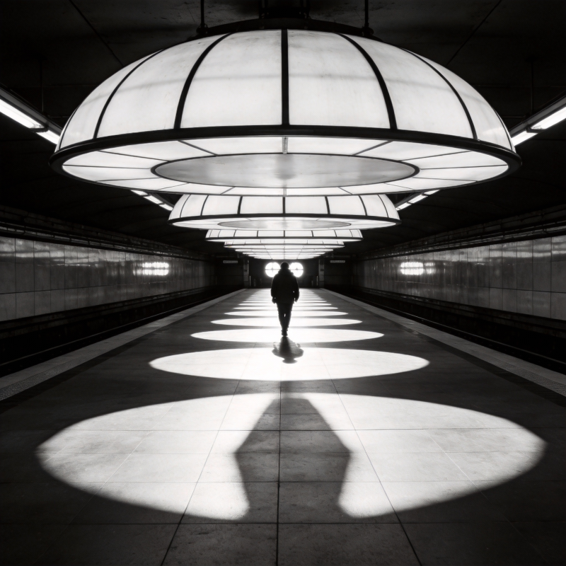 光影长廊中的孤独身影图片