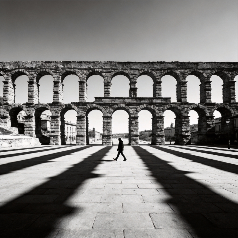 古桥影中行图片