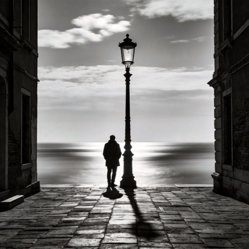 孤影灯下海天间图片