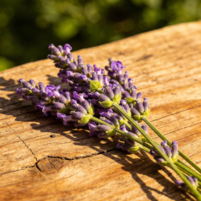 薰衣草静置木桌图片