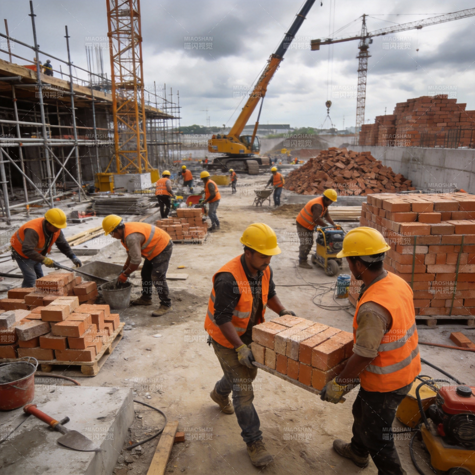 工地搬砖忙图片