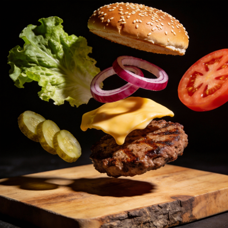 美味汉堡食材飞舞图片