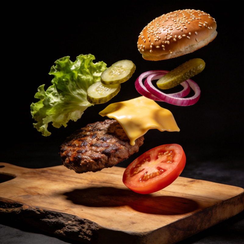 汉堡食材空中飞舞图片