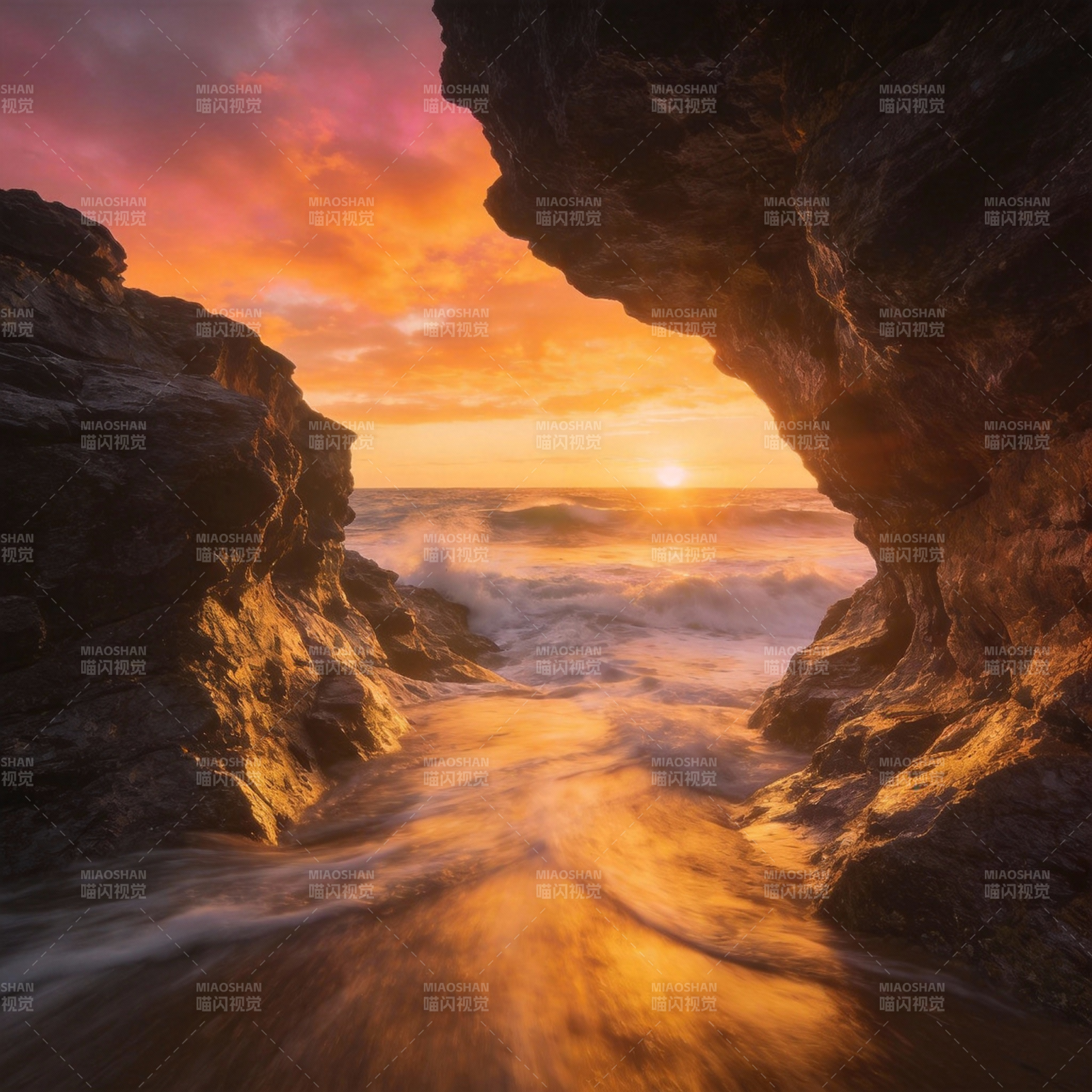 岩洞夕照海潮图片