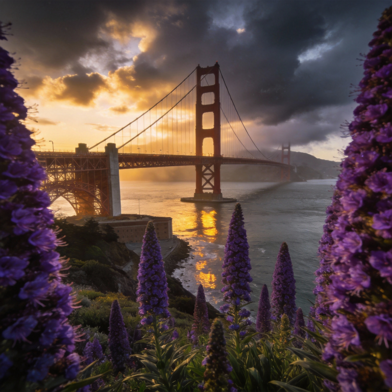 金门桥夕照花影图片