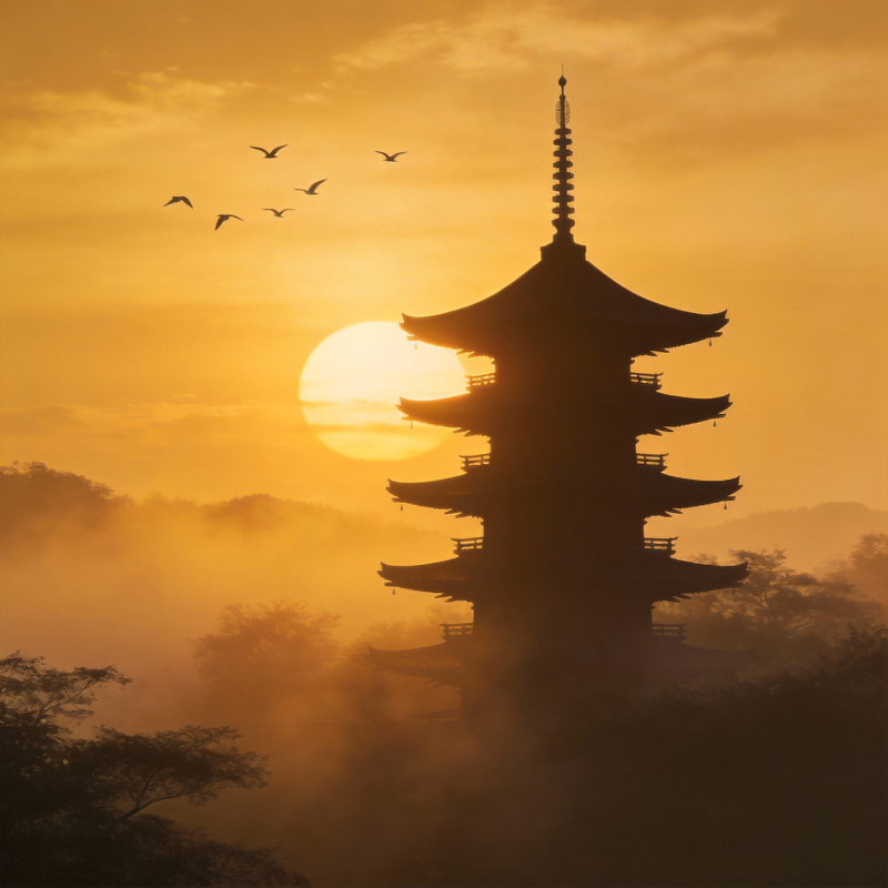 晨曦中的古塔图片