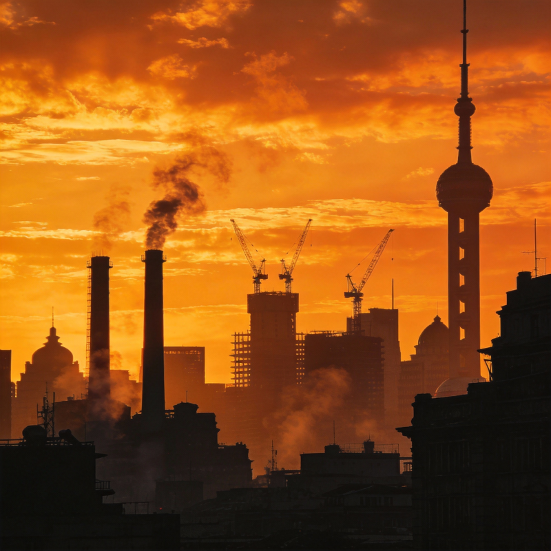 橙霞映城影图片