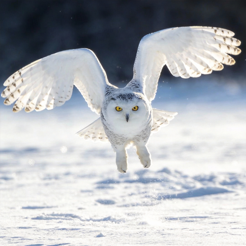 雪鸮翱翔于雪原图片