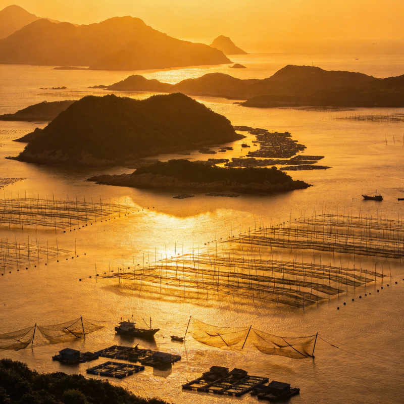 夕阳渔港美景图片