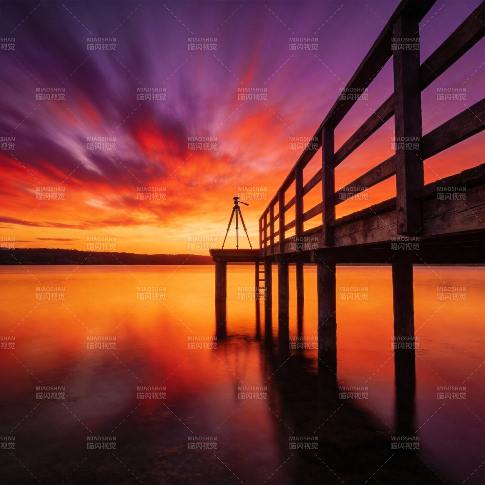 暮色长桥映湖光图片