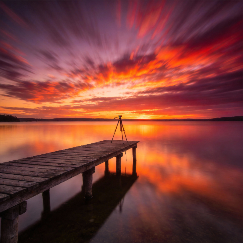 暮色湖畔长廊图片