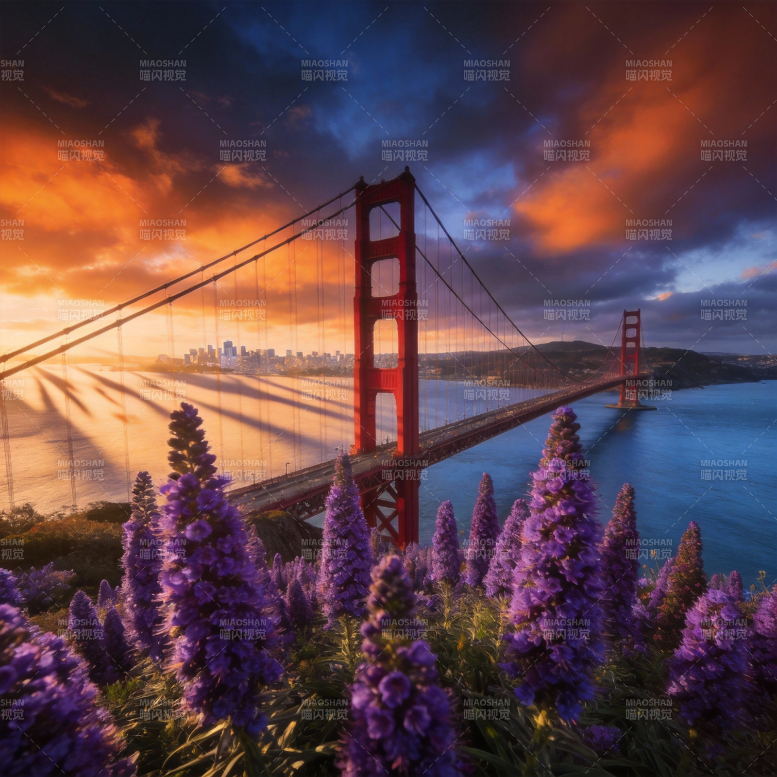 金门桥夕照花海图片