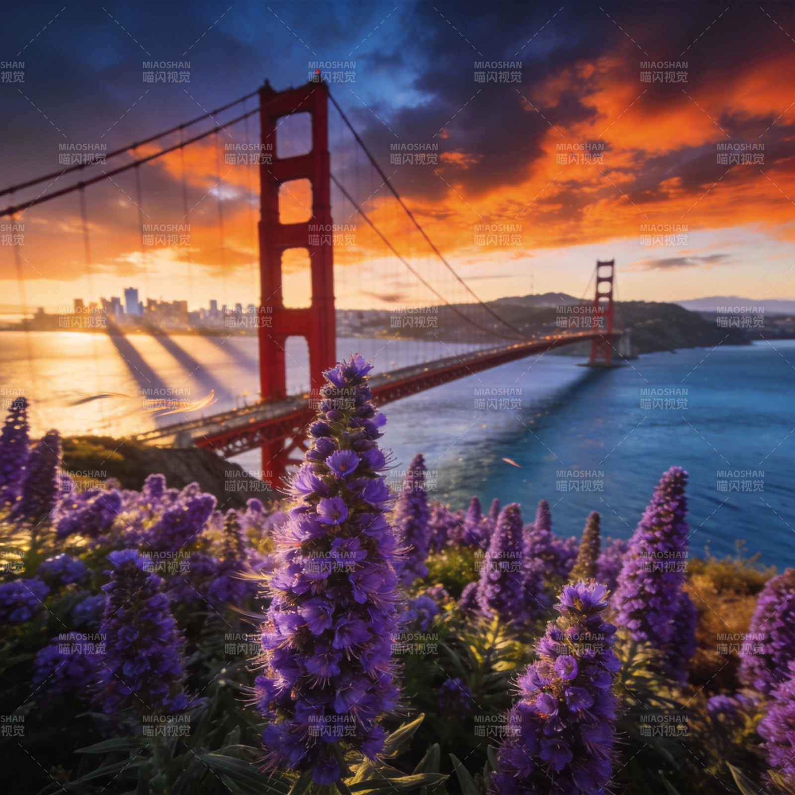 金门桥夕照花海图片