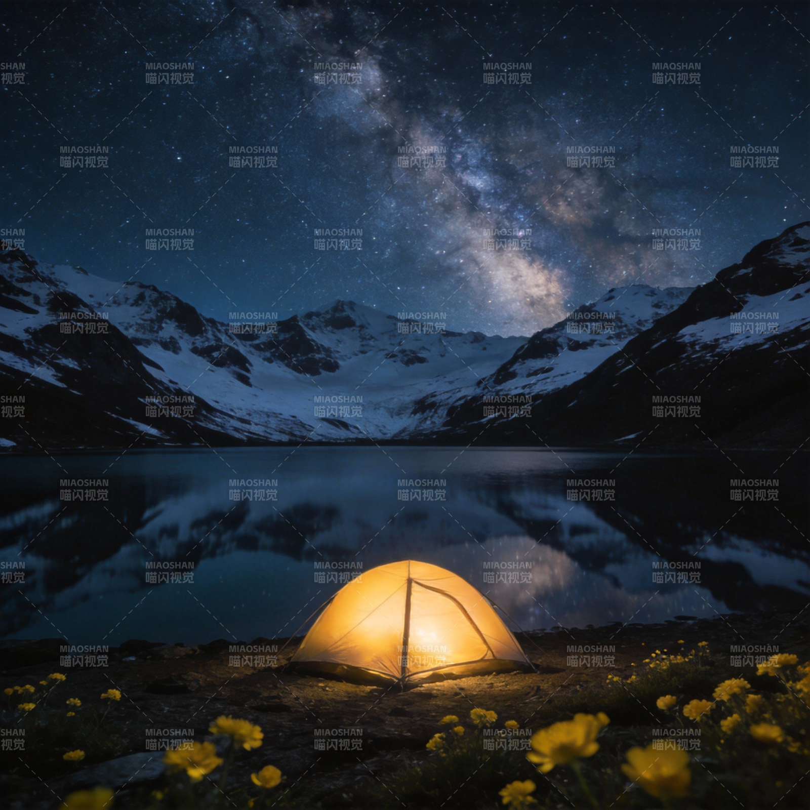 星空下的温暖露营图片