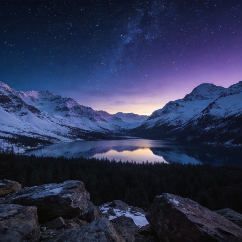 星夜雪山湖景图片