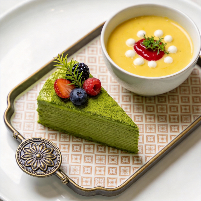 抹茶蛋糕配布丁图片