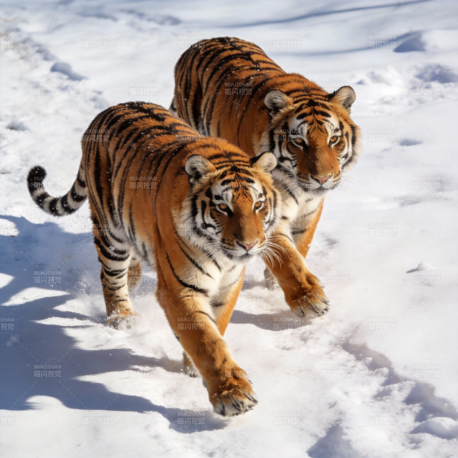 雪地双虎奔袭图片