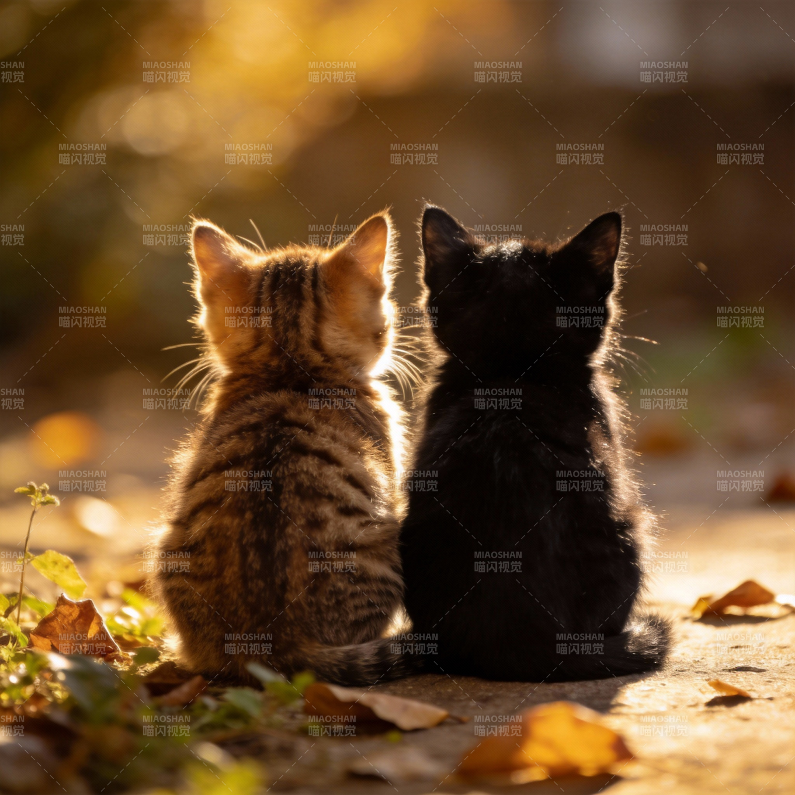 双猫背影秋日暖图片