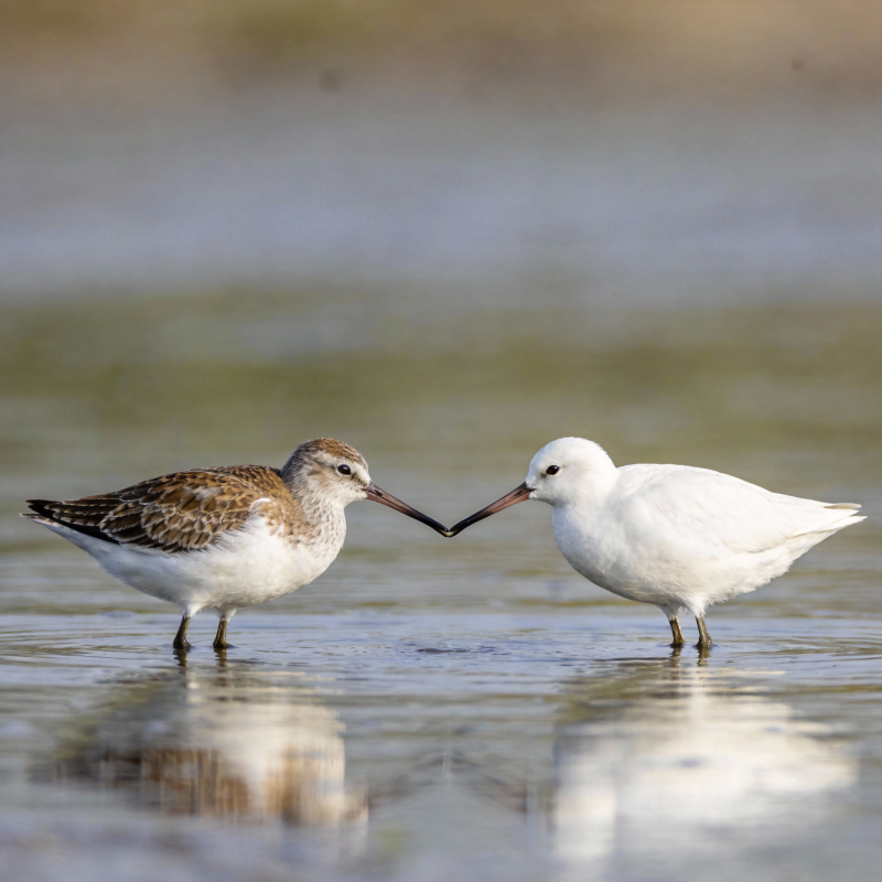鹬鸟相依水边图片