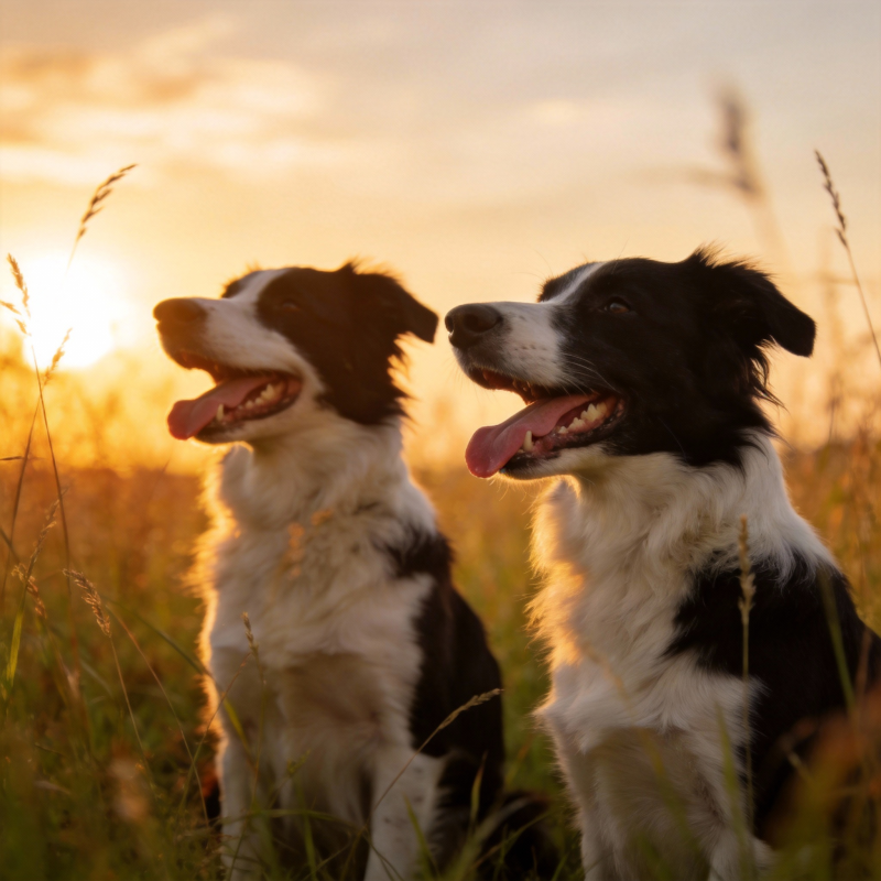 双犬夕阳共赏图片