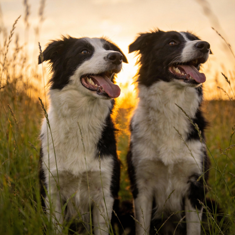 双犬夕阳共赏图片