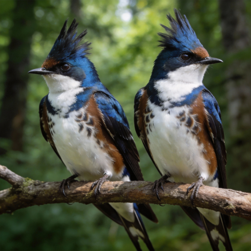 蓝燕双栖枝头图片