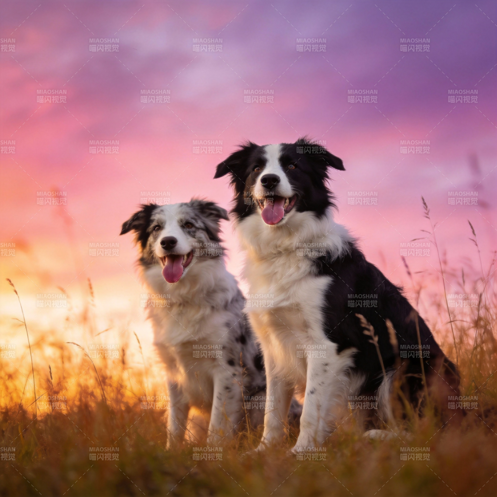 双犬夕阳共赏图片