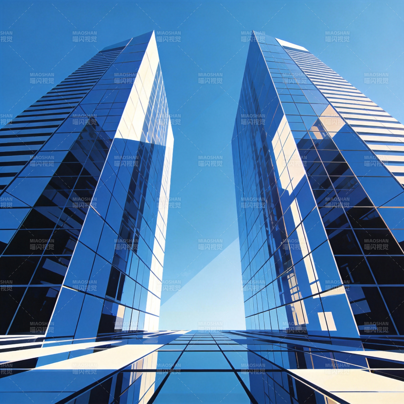 双塔映蓝天图片