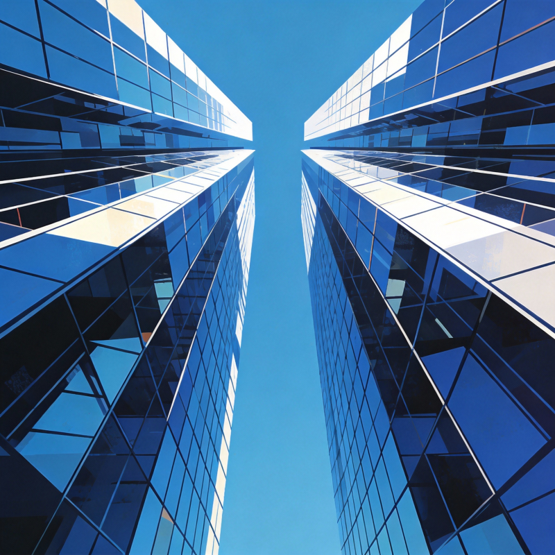 双塔映蓝天图片