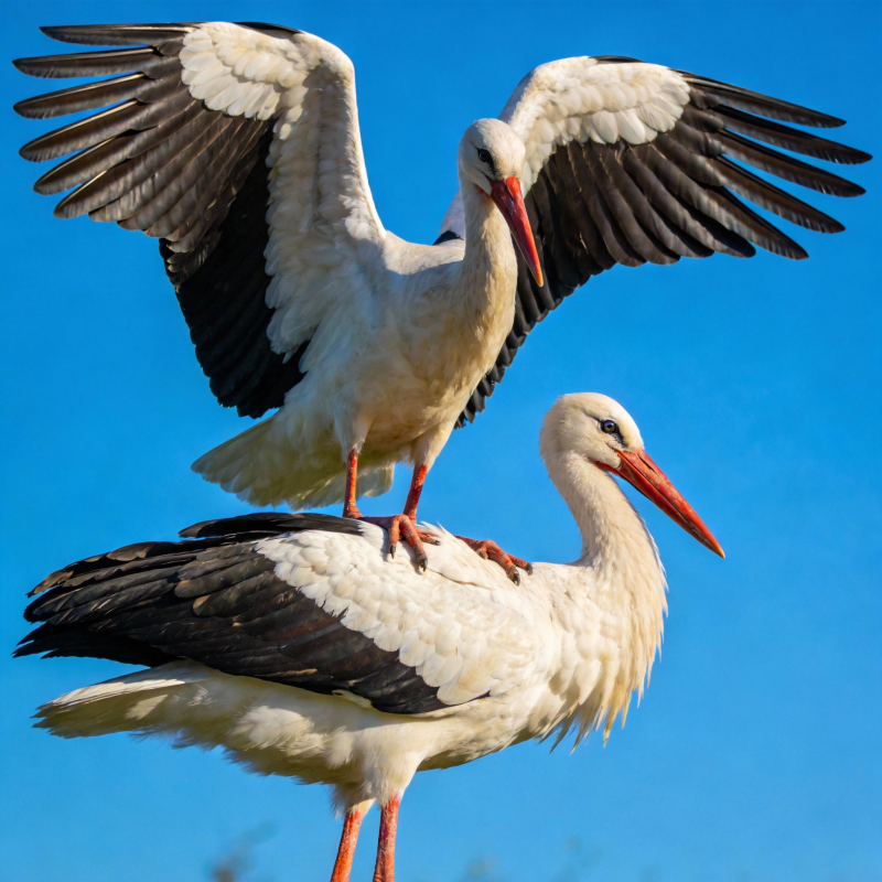 双鹳共舞蓝天图片