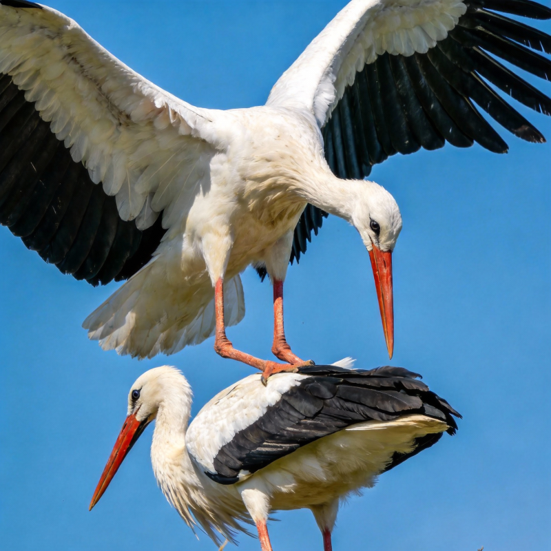 白鹳双栖蓝天图片