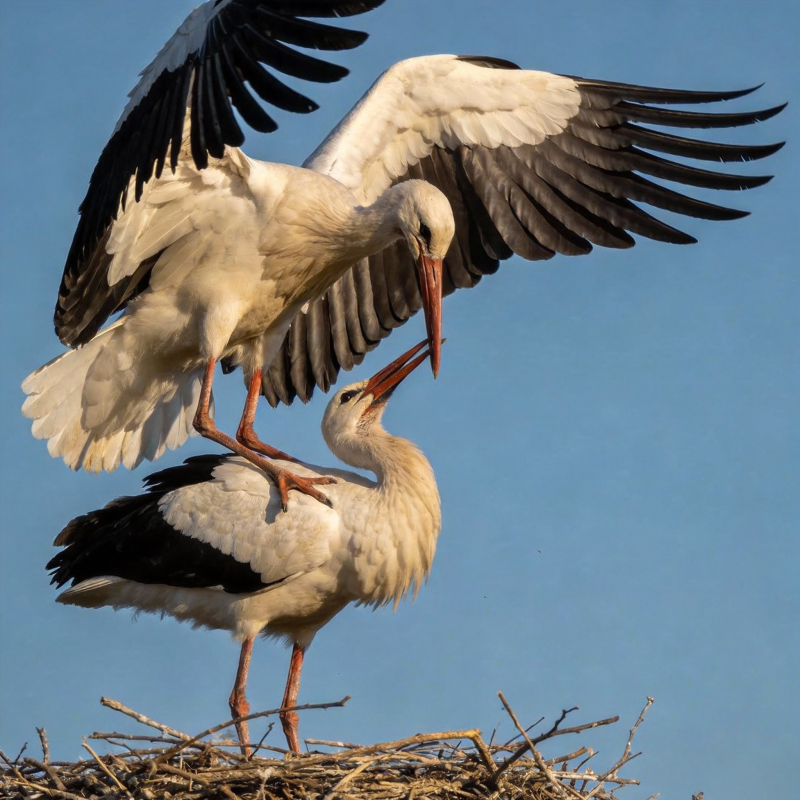 白鹳双飞共筑巢图片