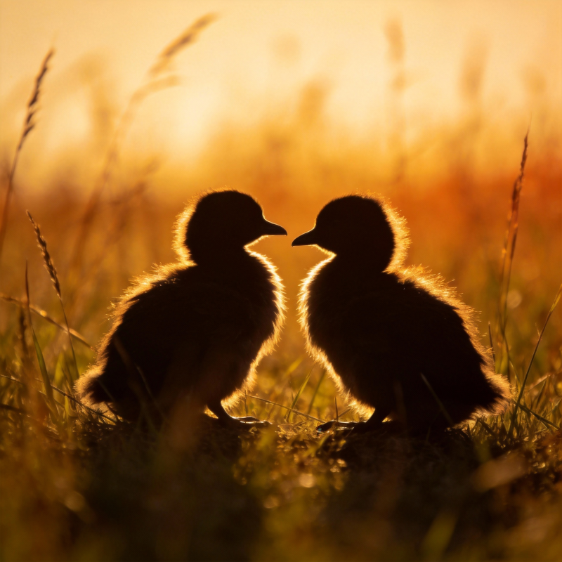夕阳下的鸭雏剪影图片