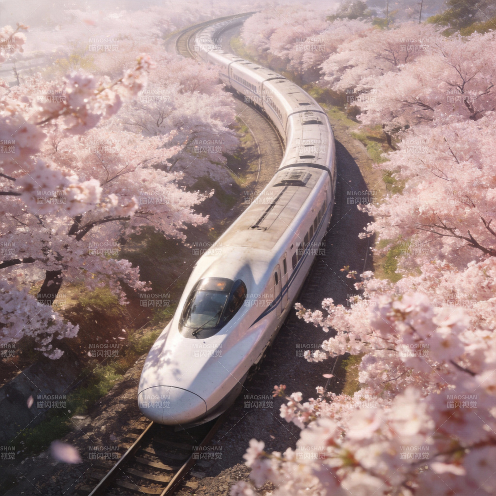 樱花列车春日行图片
