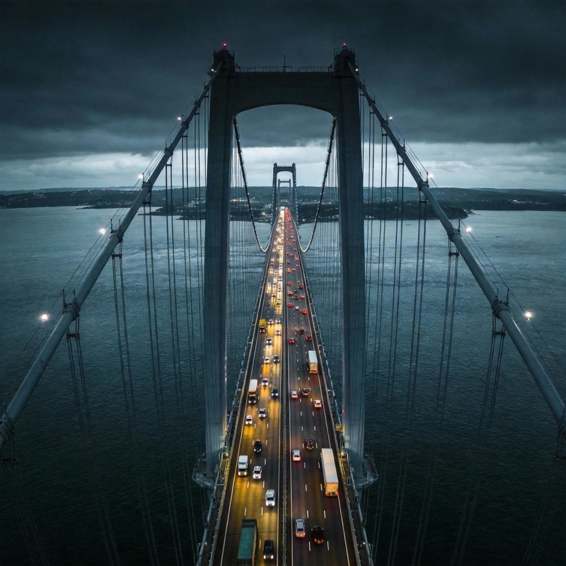 夜幕下的大桥车流图片