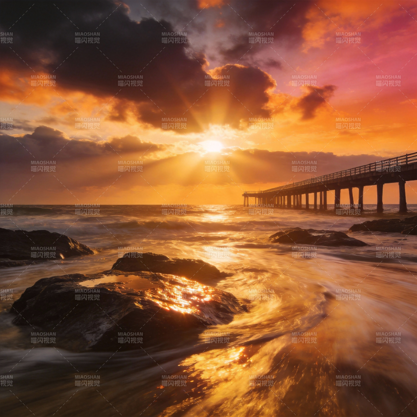 日落海桥美景图片
