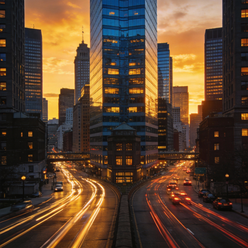 都市黄昏光影图片