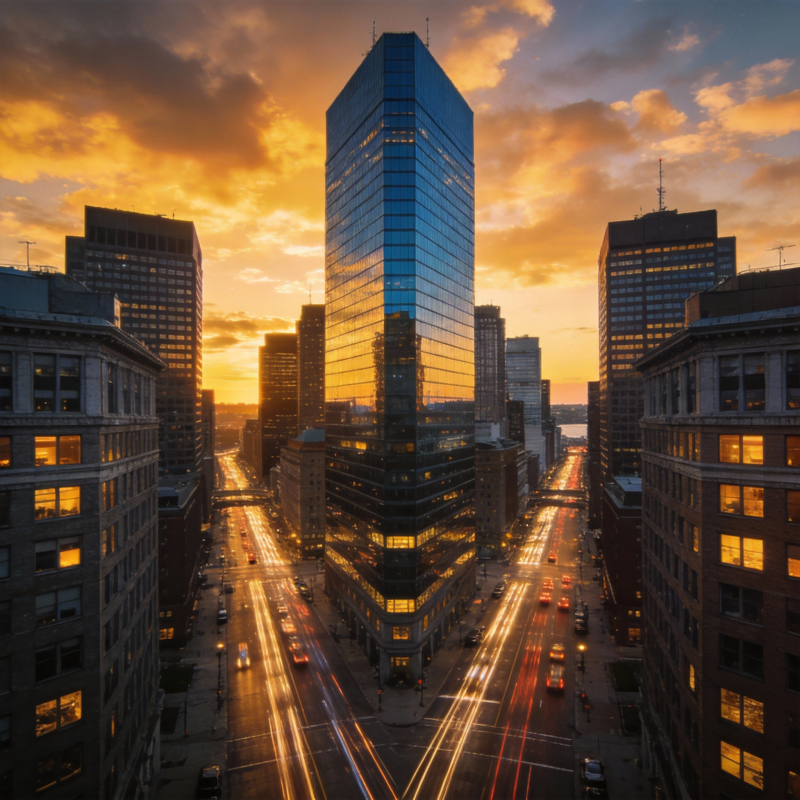 城市黄昏光影交错图片