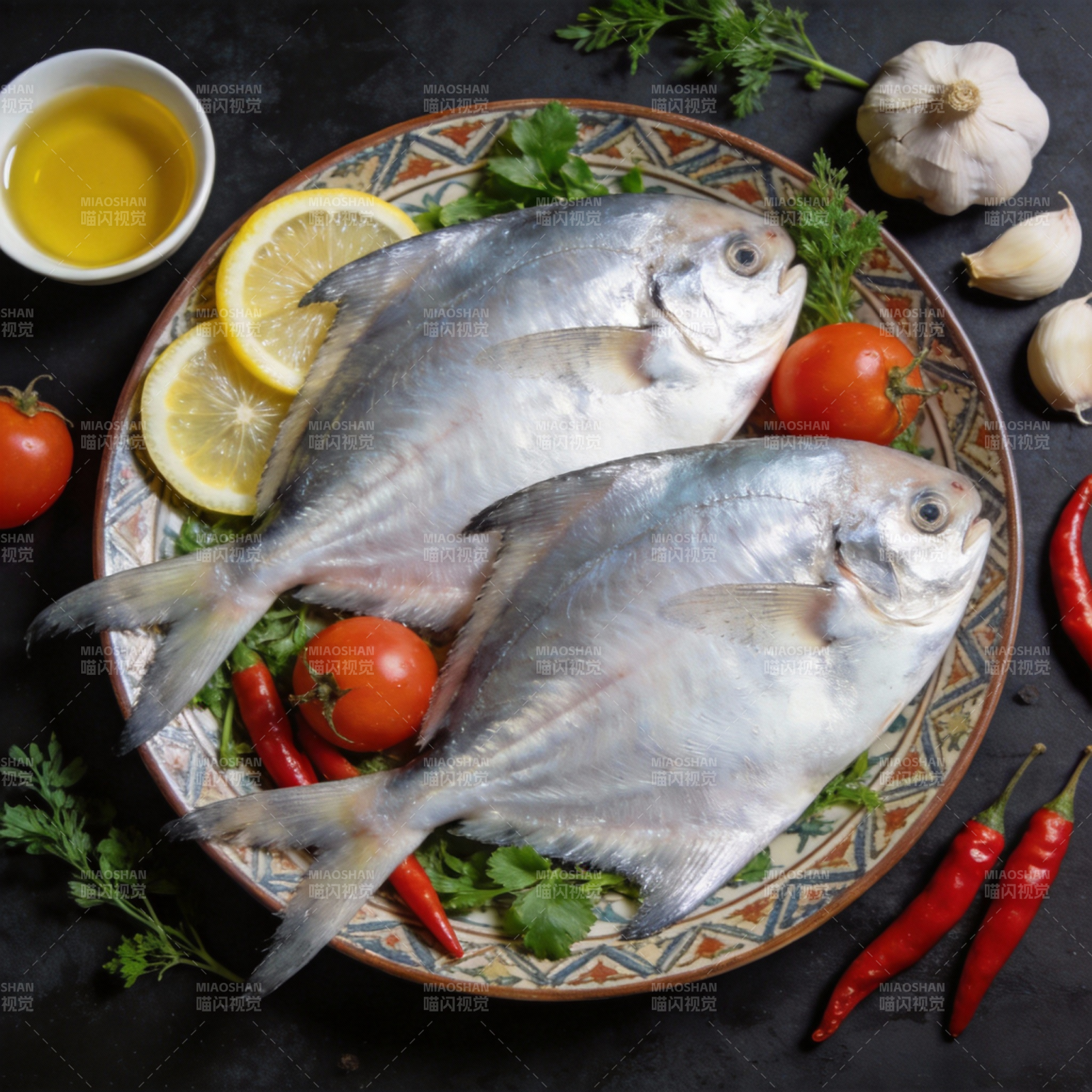 鲜鱼配蔬果图片