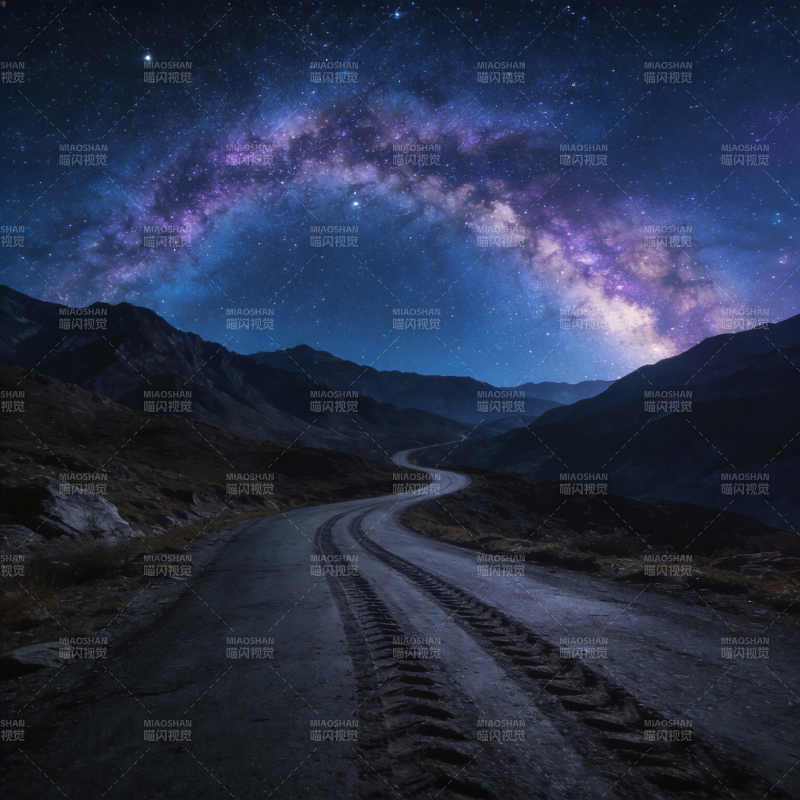 星河下的山路图片