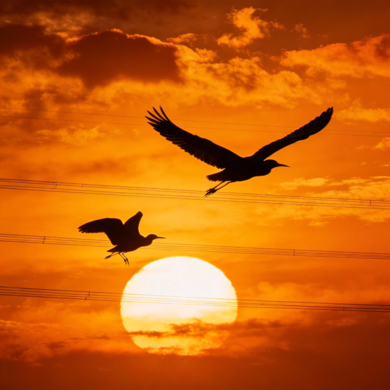 双鸟归巢日落时图片