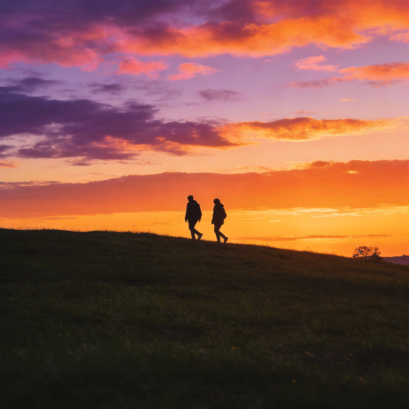 夕阳下的同行者图片