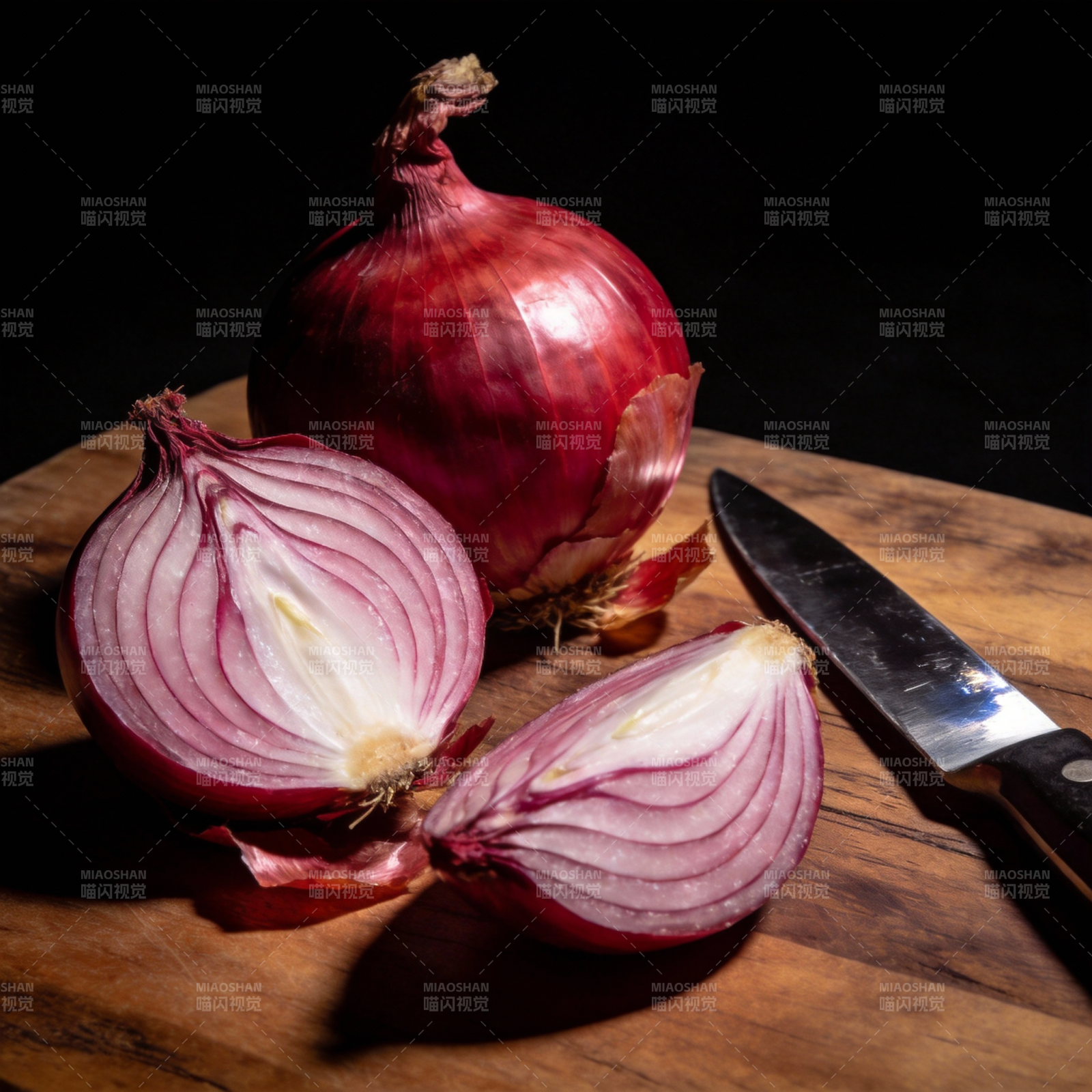 红洋葱切片特写图片