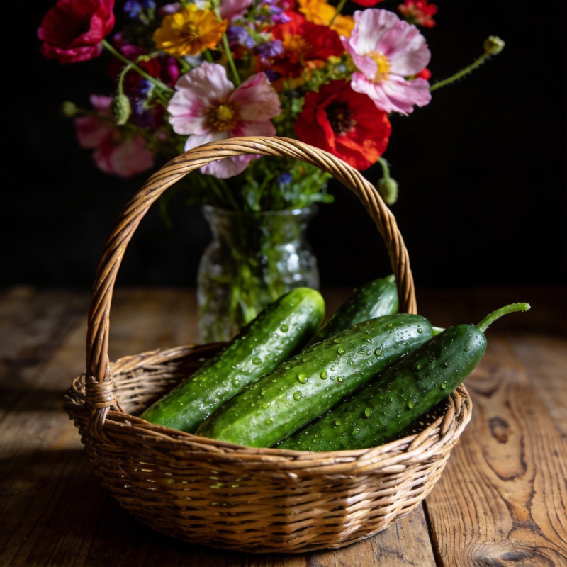 篮中青瓜伴花香图片