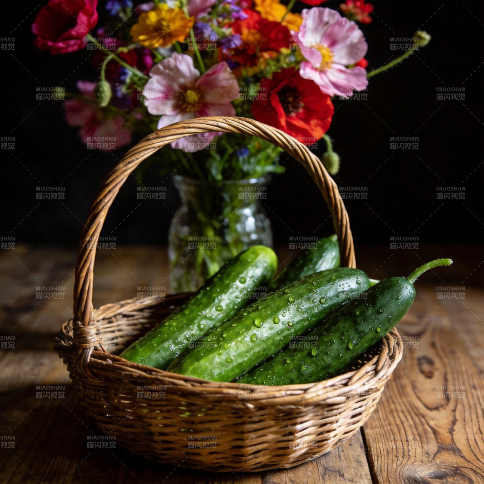 篮中青瓜伴花香图片