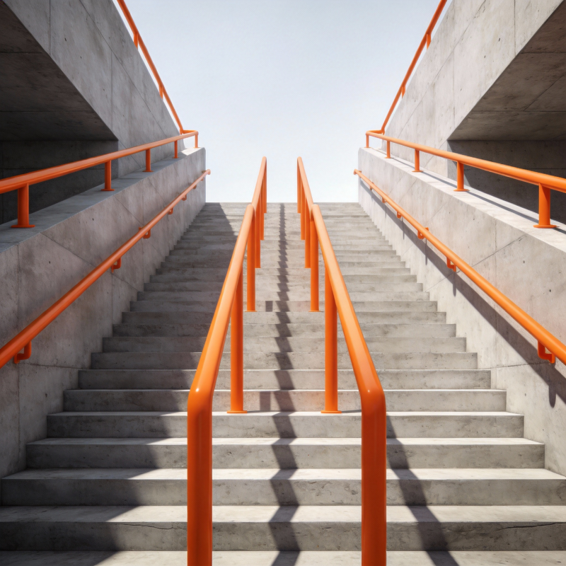 橙色扶手阶梯图片