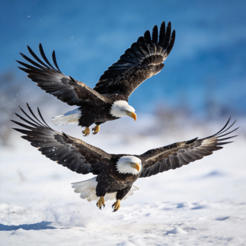 雪地双鹰翱翔图片