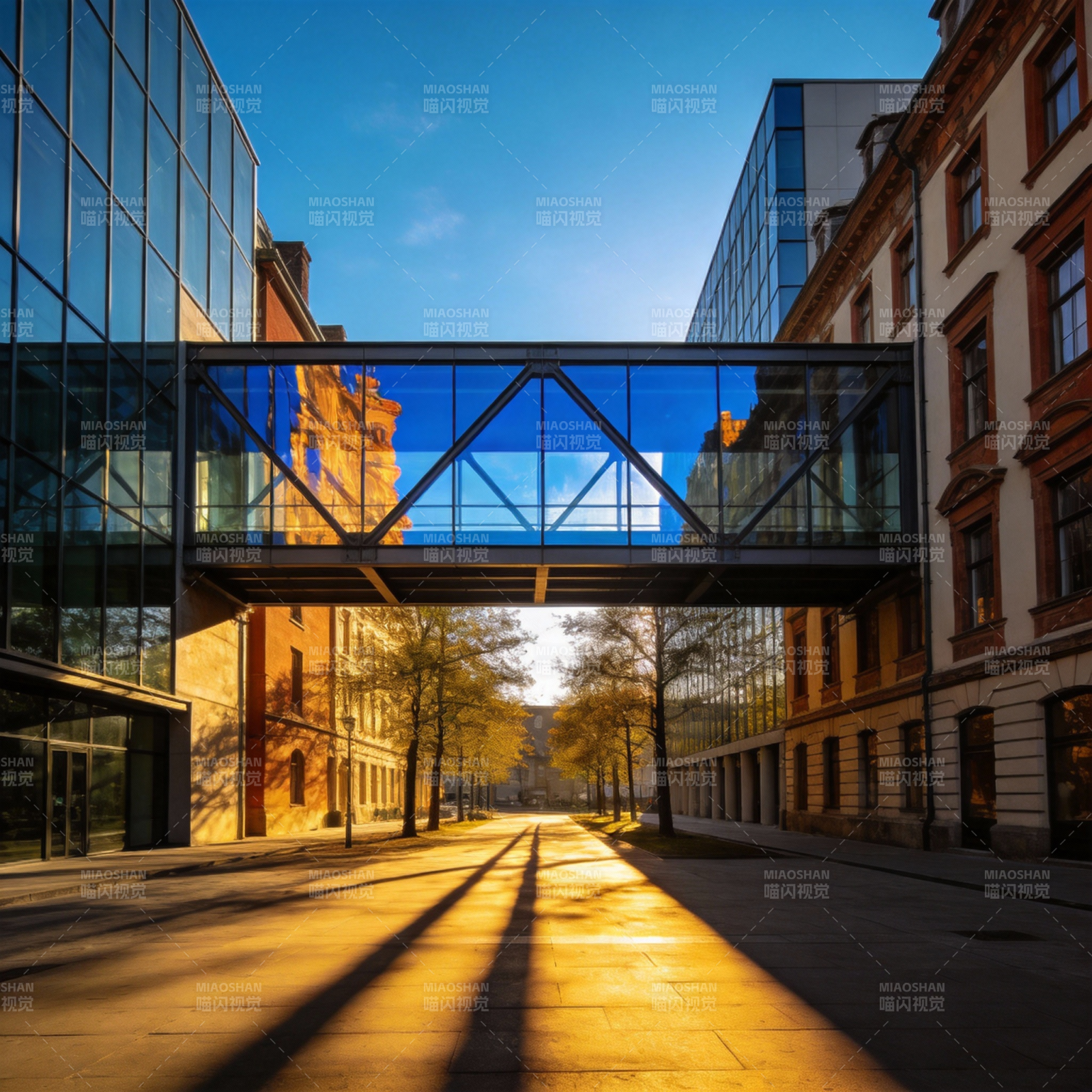 光影交错的城市街景图片